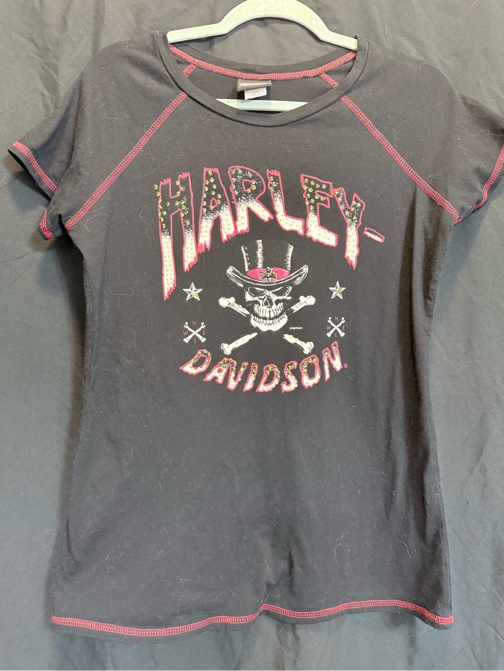 Harley-Davidson Women's Black & Red Bling Skull Graphic Tee